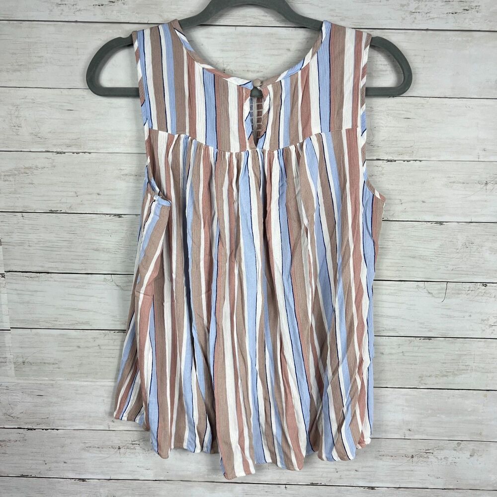 Torrid Blue Multi Stripe Gauze Crinkle Smocked Tank Top - Picture 4 of 5